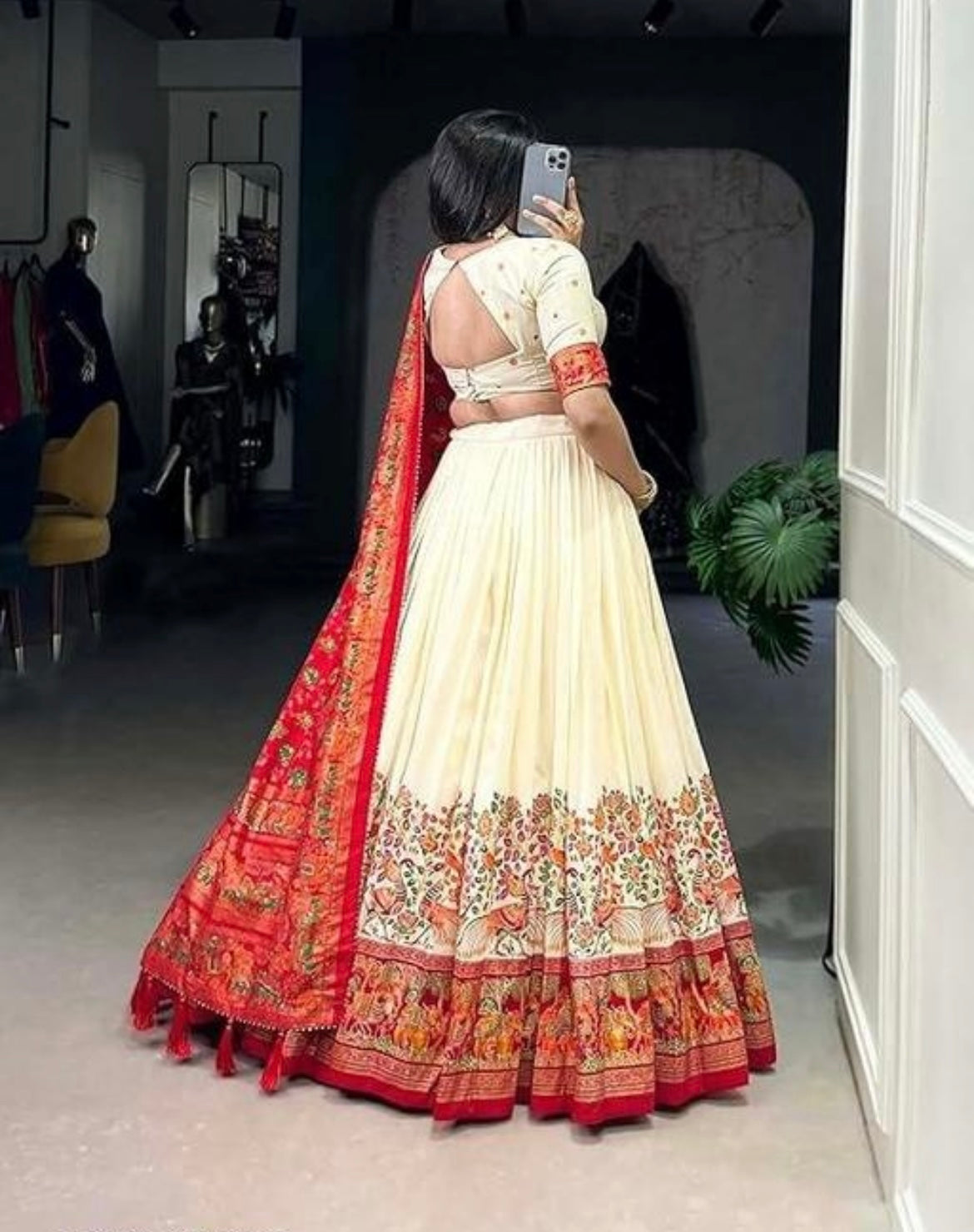 Lehenga choli in Tussar silk with floral and foil Print with Dupatta